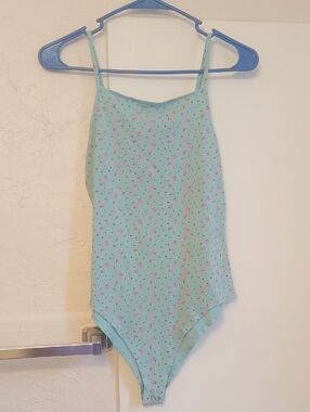 Blue W/ Pink Florals Onesie Paired With Pants Skirt Or Shorts Summertime Wear